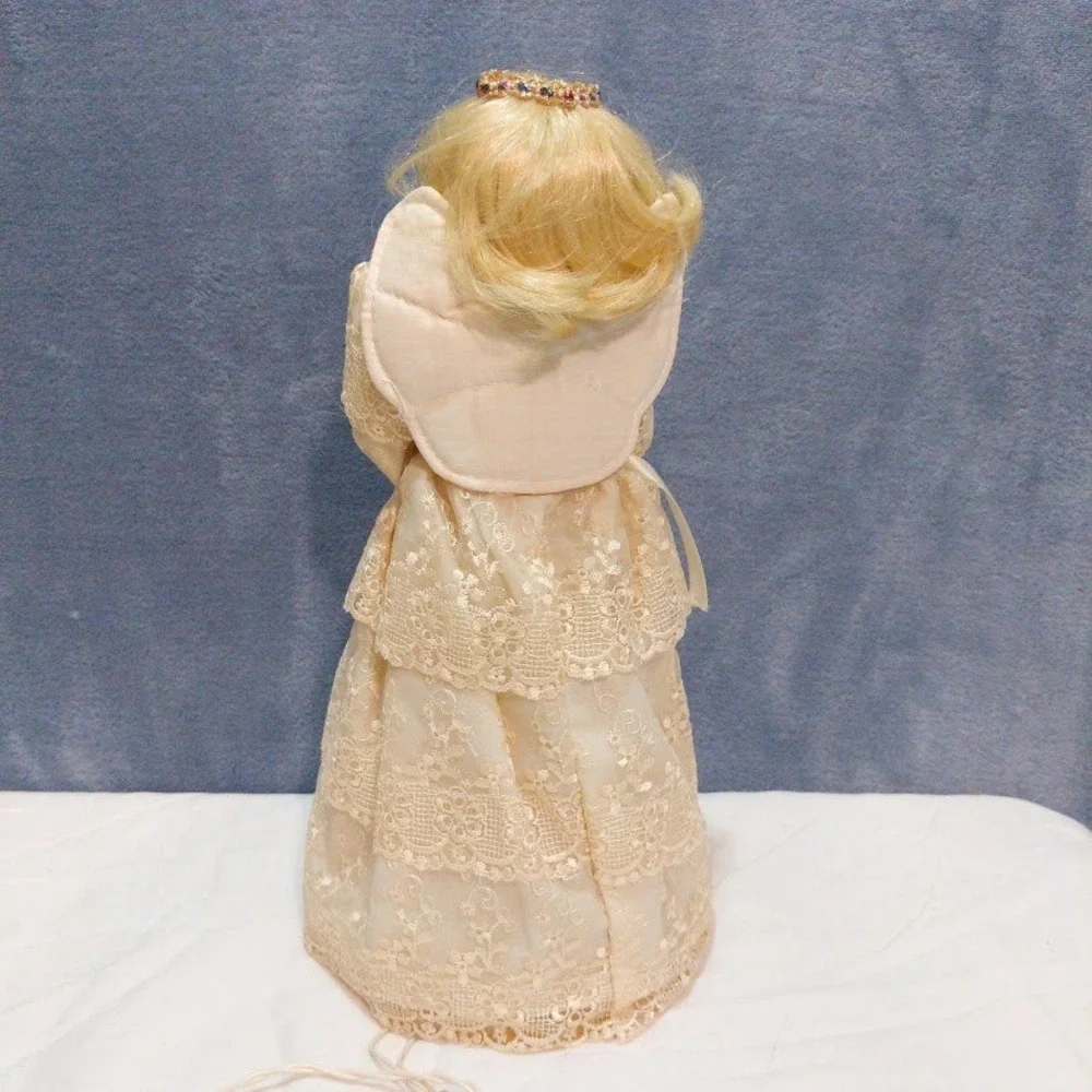 Vintage Angel Christmas Tree Topper Light Up Porcelain Lace Gown 12